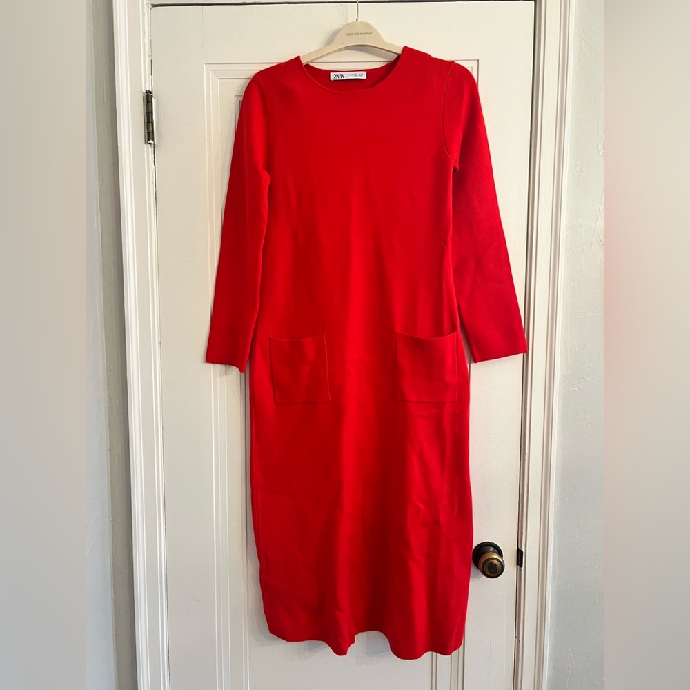 Zara Red Long Sleeve Sweater Dress